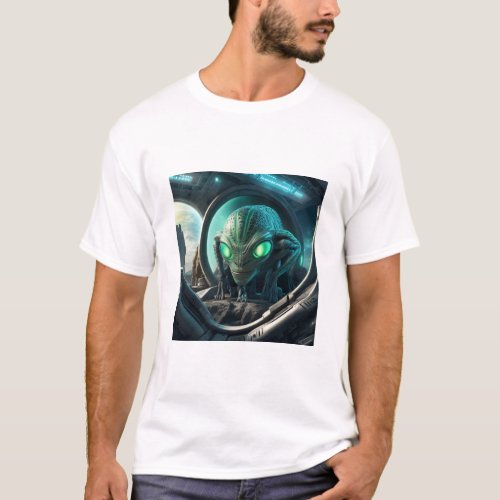 Alien in spaceship T_Shirt