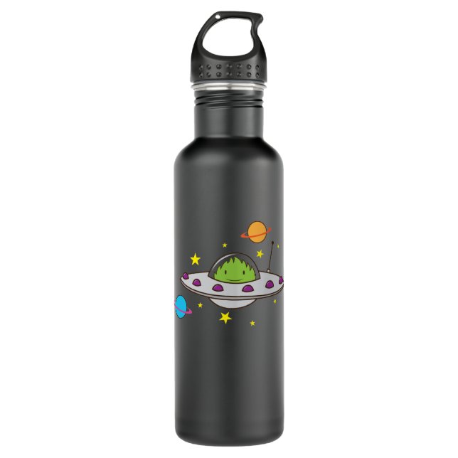 Alien in Ufo Stainless Steel Water Bottle (Front)