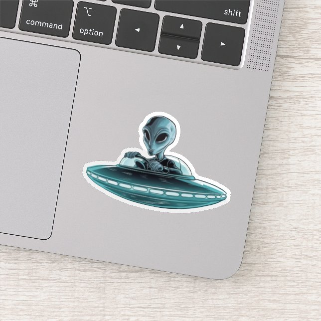 Alien in UFO  Sticker (Detail)