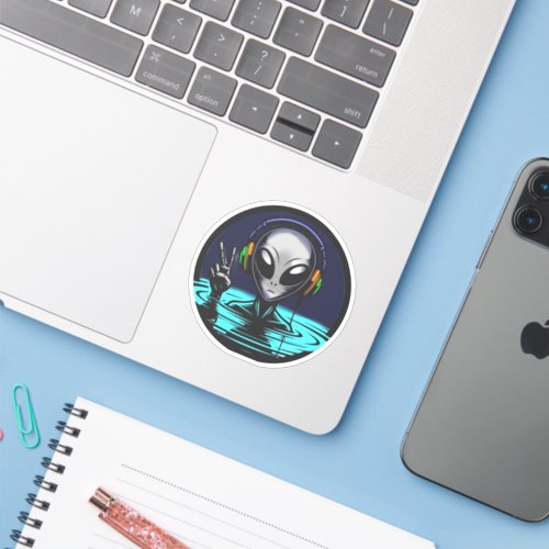 Alien in Water with Headphones giving Peace Sign  Sticker