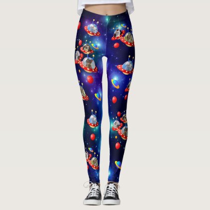 Alien invader kittens in UFOs flying through Space Leggings