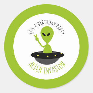 Alien Invasion, Birthday Classic Round Sticker