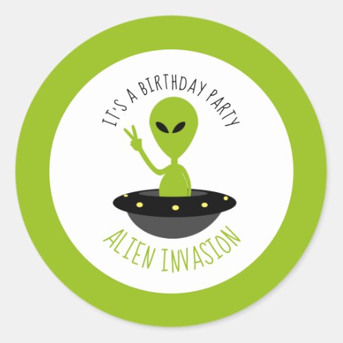 Alien Invasion Birthday Classic Round Sticker