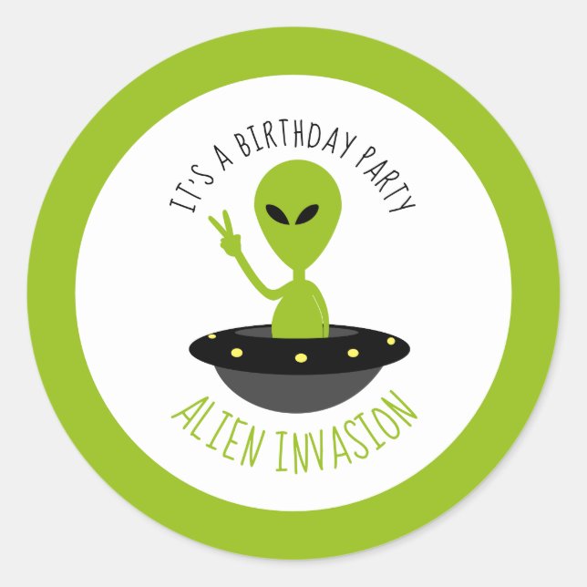 Alien Invasion, Birthday Classic Round Sticker (Front)
