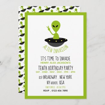 Alien Invasion  Birthday Invitation by StampedyStamp at Zazzle