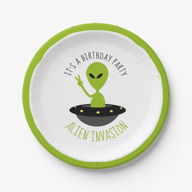 Alien Invasion, Birthday Paper Plates (Front)