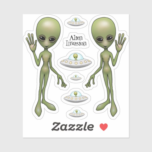 Alien Invasion Flying Saucer Space  UFO Sticker (Sheet)
