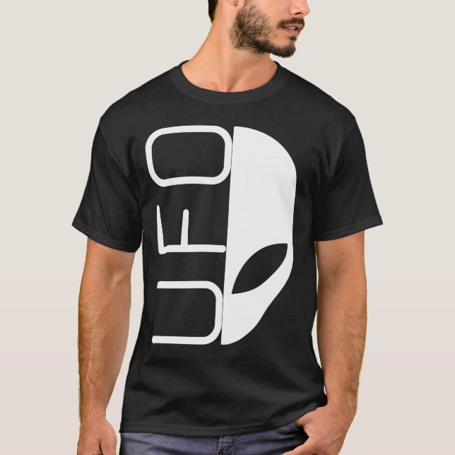 Alien Invasion Half Face UFO Typography Design T-Shirt (Front)