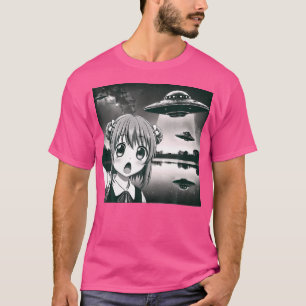 Alien Invasion Sci-Fi Humor Anime Girl Selfie With T-Shirt