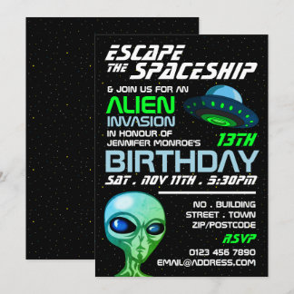 Alien Invasion Theme, Escape Room, Birthday Party Invitation