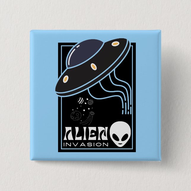 Alien Invasion UFO space galaxy Button (Front)
