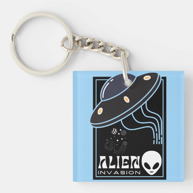 Alien Invasion UFO space galaxy Keychain (Front)