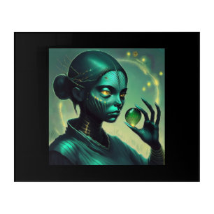 Alien Lady Holds Transparent Glass Object Acrylic Print