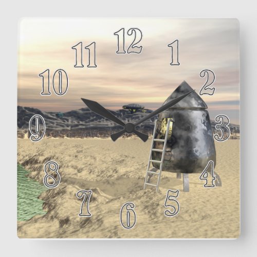 Alien Lander Square Wall Clock