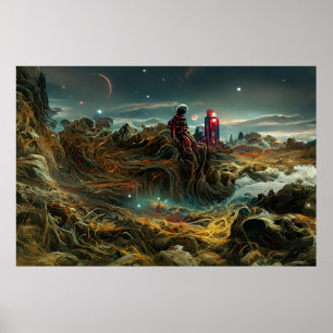 Alien Landscape in Outer Space Abstract Poster