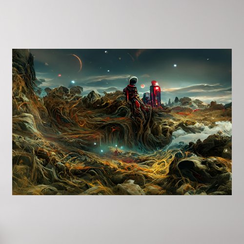Alien Landscape in Outer Space  Abstract Poster