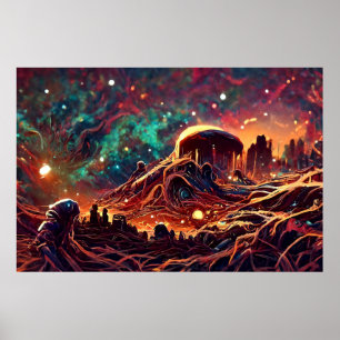 Alien Landscape in Outer Space Abstract Poster