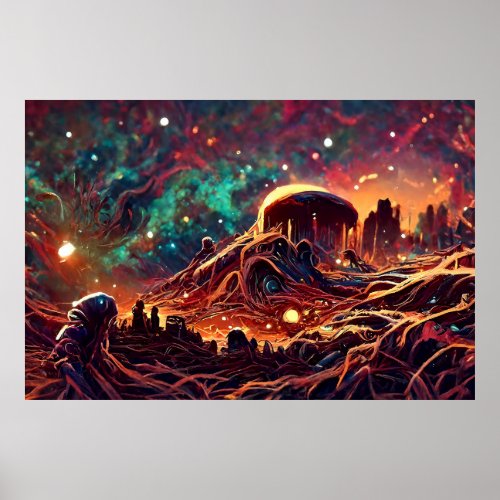 Alien Landscape in Outer Space  Abstract Poster