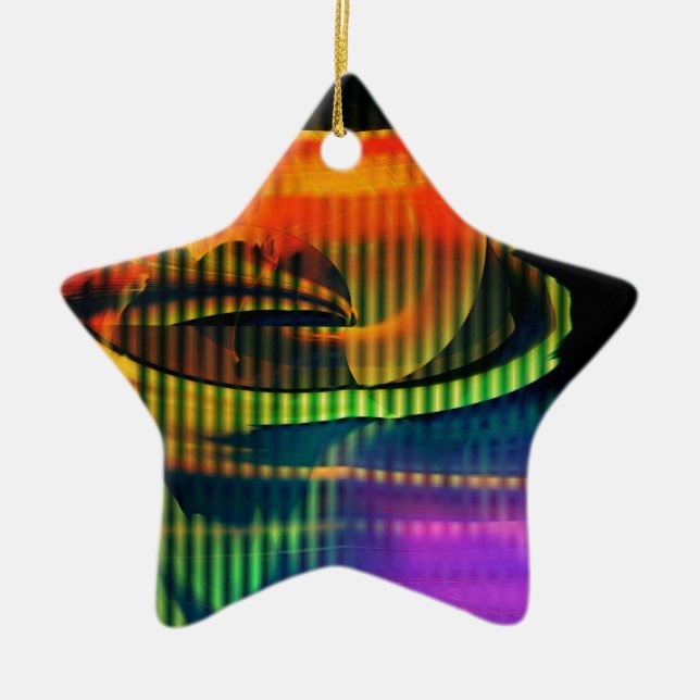 Alien Landscape Rainbow Abstract Ceramic Ornament (Front)