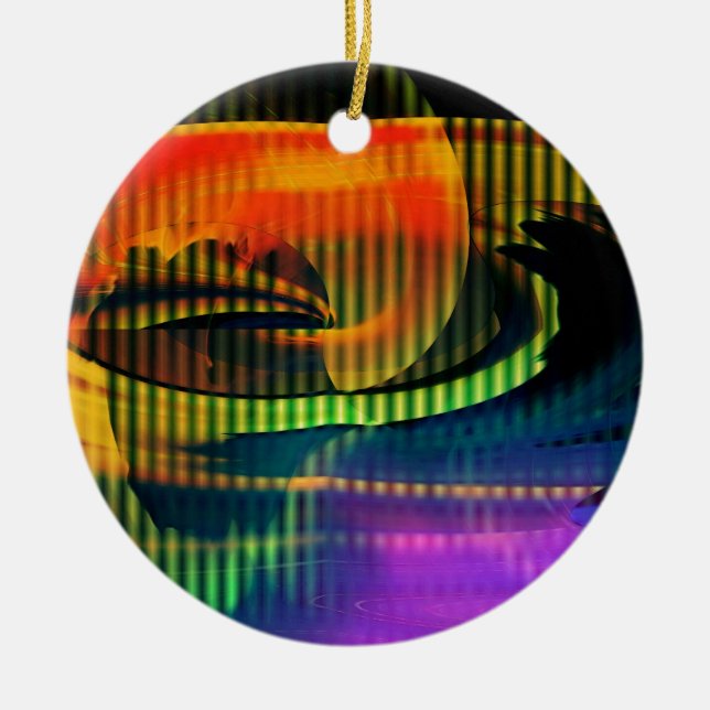 Alien Landscape Rainbow Abstract Ceramic Ornament (Front)