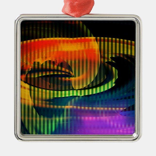 Alien Landscape Rainbow Abstract Metal Ornament (Front)