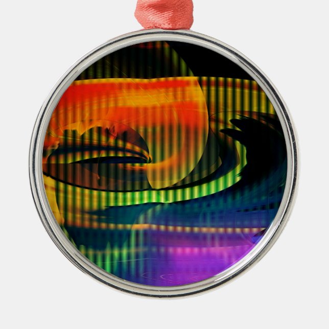 Alien Landscape Rainbow Abstract Metal Ornament (Front)