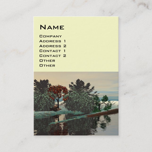 ALIEN LANDSCAPE,TREES LAGOON HYPERION Sci Fi Cream Business Card (Front)