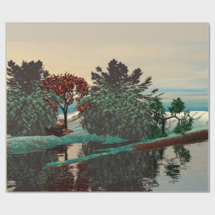 ALIEN LANDSCAPE,TREES,LAGOON HYPERION Sci Fi Wrapping Paper