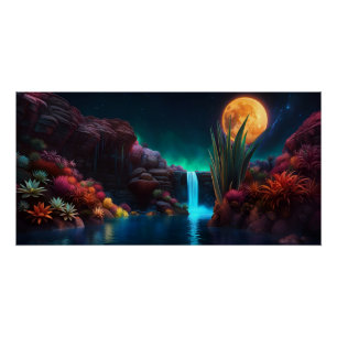 Alien Landscape Waterfall Moon Poster