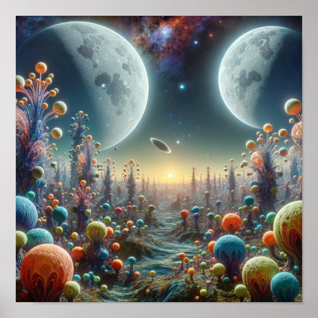 Alien Landscape with Twin Moons Poster (Front)