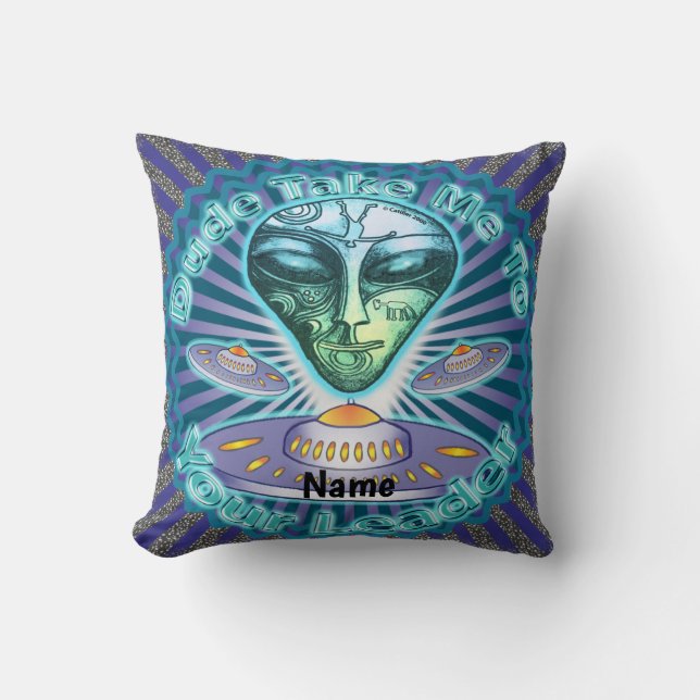 Alien Leader Spaceship Throw Pillow (Front)