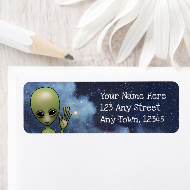 Alien Little Green Man Sci Fi Stars Galaxy Label (Insitu)
