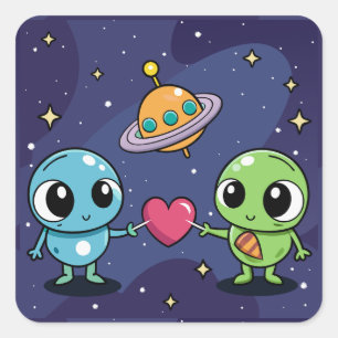 Alien Love Buddies Square Sticker