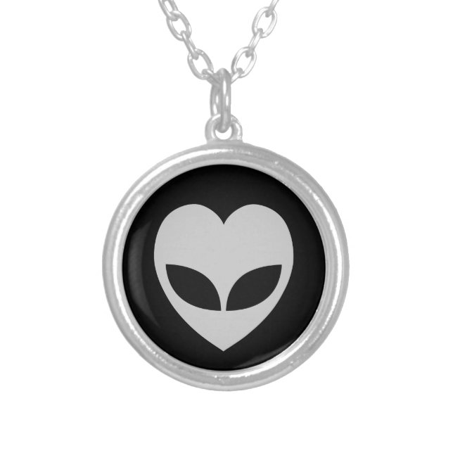 Alien Love Heart Silver Plated Necklace (Front)