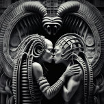 Alien love story canvas print<br><div class="desc">Aliens in love. kissing together on Alien style background. Fantasy sci-fi design</div>