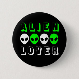 Alien Lover in Bright Green and White Button