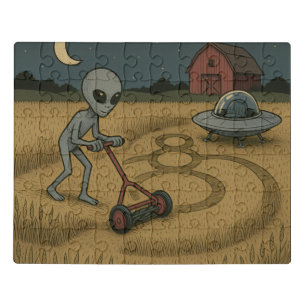 Alien Makes Crop Circles Fun Science Fiction Art Jigsaw Puzzle