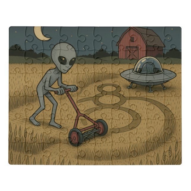 Alien Makes Crop Circles Fun Science Fiction Art Jigsaw Puzzle (Puzzle Horizontal)
