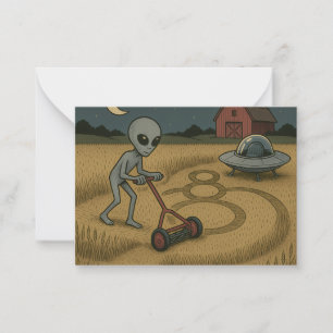 Alien Makes Crop Circles Fun Science Fiction Art Note Card