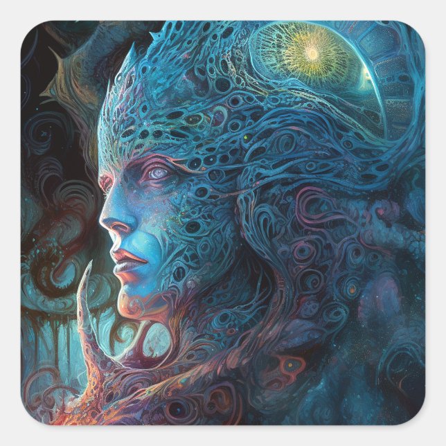 Alien Man Surreal Sci-Fi Art Square Sticker (Front)