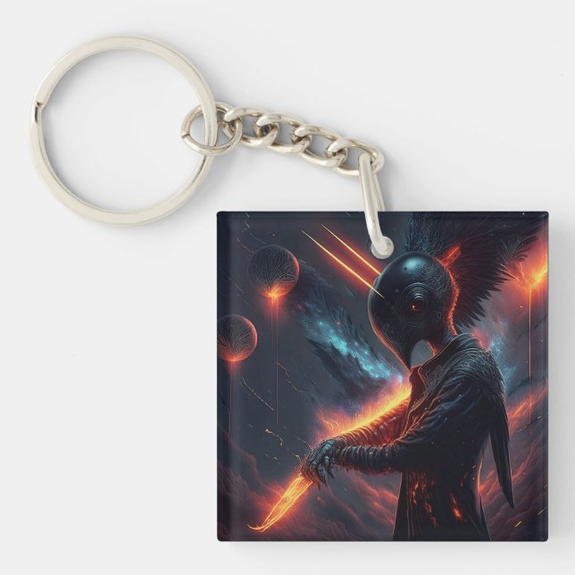 Alien Manipulating Fire Beam Keychain (Front)