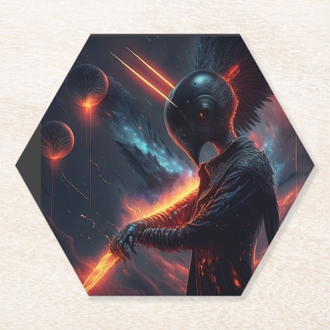 Alien Manipulating Fire Beam Paper Coaster (Front)
