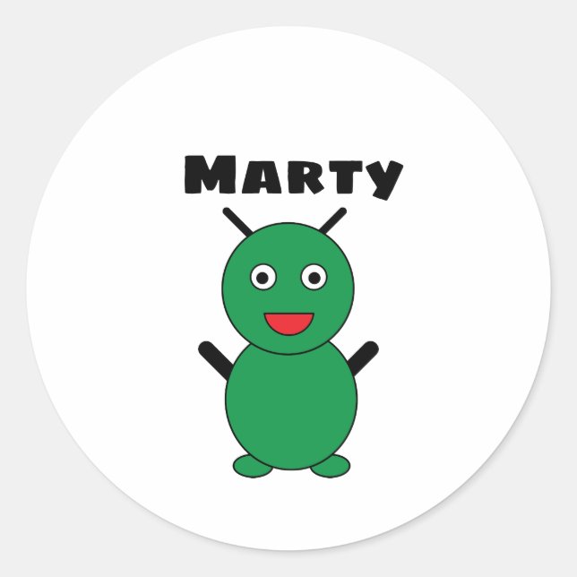 Alien Martian Cute Green Cartoon Personalize Classic Round Sticker (Front)