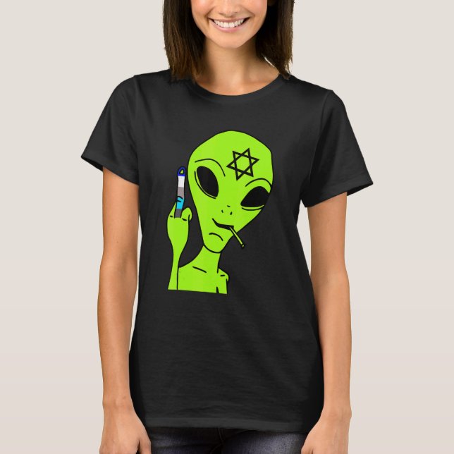 Alien Middle Finger Hanukkah  Chanukah Jewish Holi T-Shirt (Front)