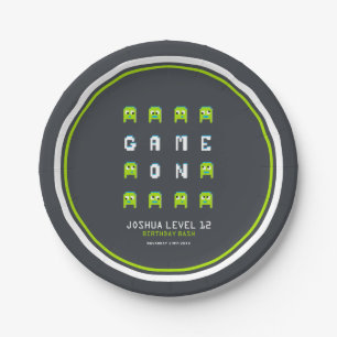Alien monster pixel graphic character kids party paper plates