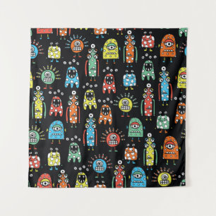 Alien Monsters: Cute Seamless Vintage Tapestry