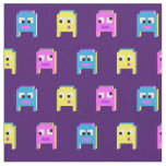 Alien monsters pixel graphic pink yellow blue fabric