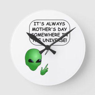 Alien Mother's Day Round Clock