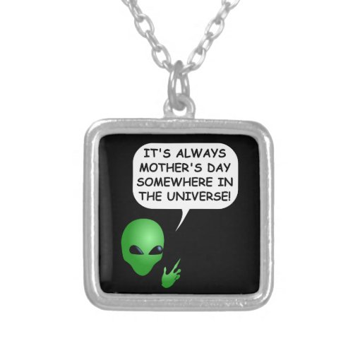 Alien Mothers Day Silver Plated Necklace