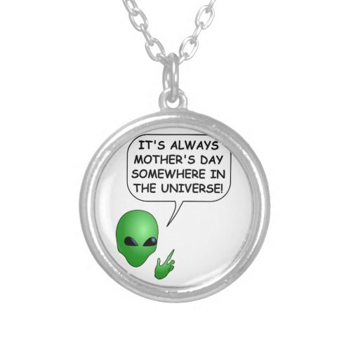Alien Mothers Day Silver Plated Necklace